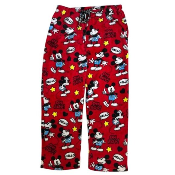 Disney Mickey Mouse Pajama Bottom Sleep Pant Plush Fleece Drawstring Red Women M - Picture 2 of 16